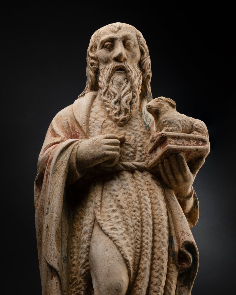 Saint Jean Baptiste en pierre calcaire - Bourgogne, XVe siècle-photo-2