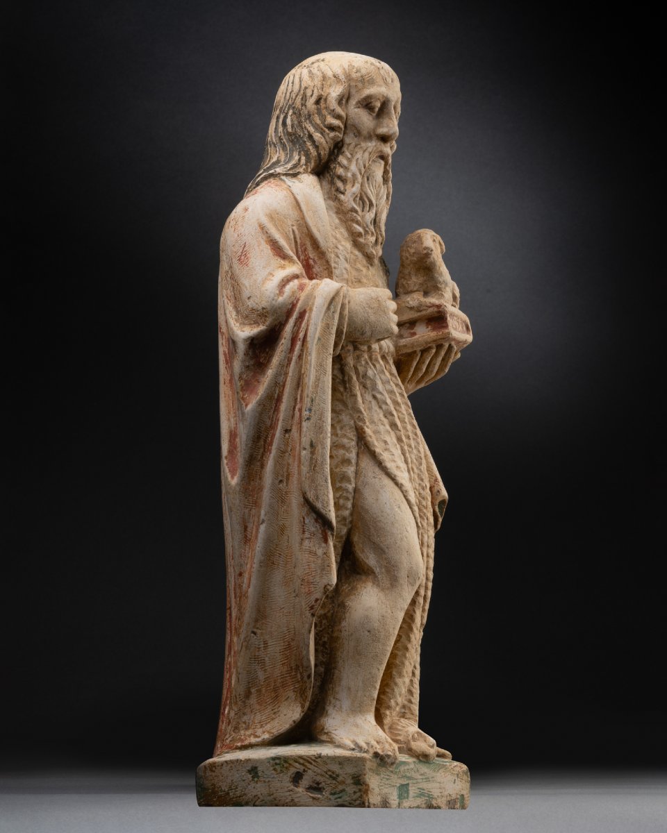 Saint Jean Baptiste en pierre calcaire - Bourgogne, XVe siècle-photo-3