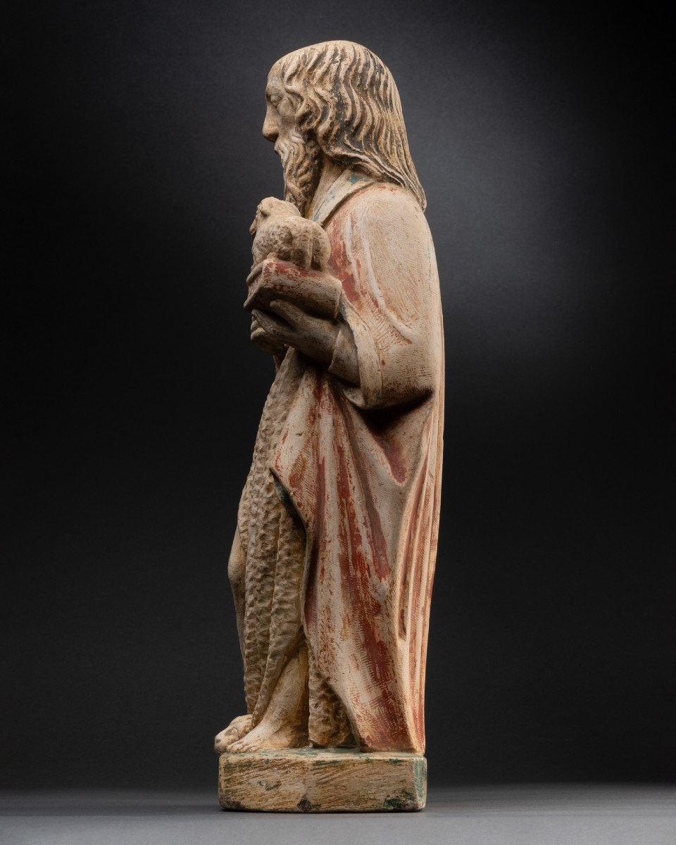 Saint Jean Baptiste en pierre calcaire - Bourgogne, XVe siècle-photo-1