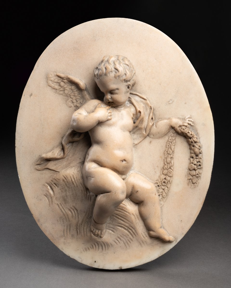 Marble Medallions Depicting Puttos - Flanders, 18th Century-photo-3