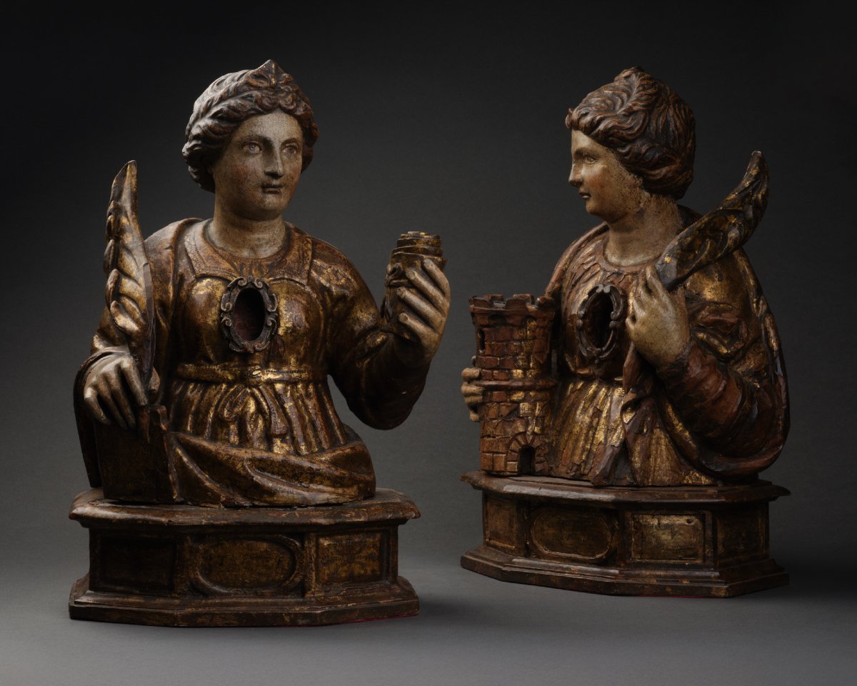 Pair Of Gilded Wooden Reliquary Busts, Central Italy – Second Half Of The 16th Century-photo-2