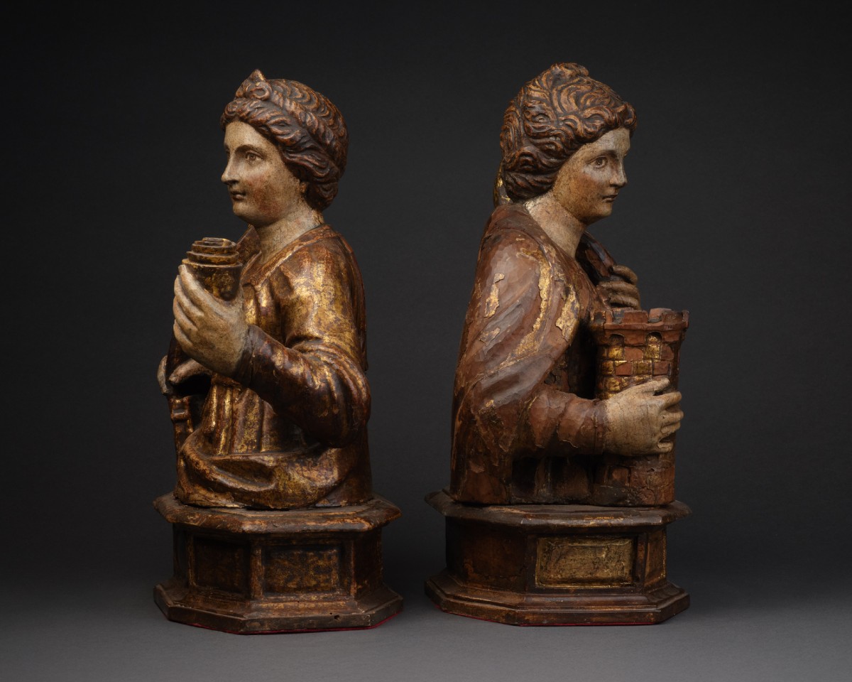 Pair Of Gilded Wooden Reliquary Busts, Central Italy – Second Half Of The 16th Century-photo-1
