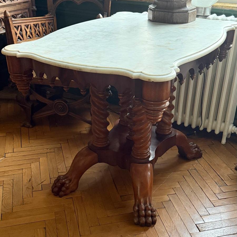 Pedestal Table, Napoleon III Period, Mahogany And Marble Top -photo-1