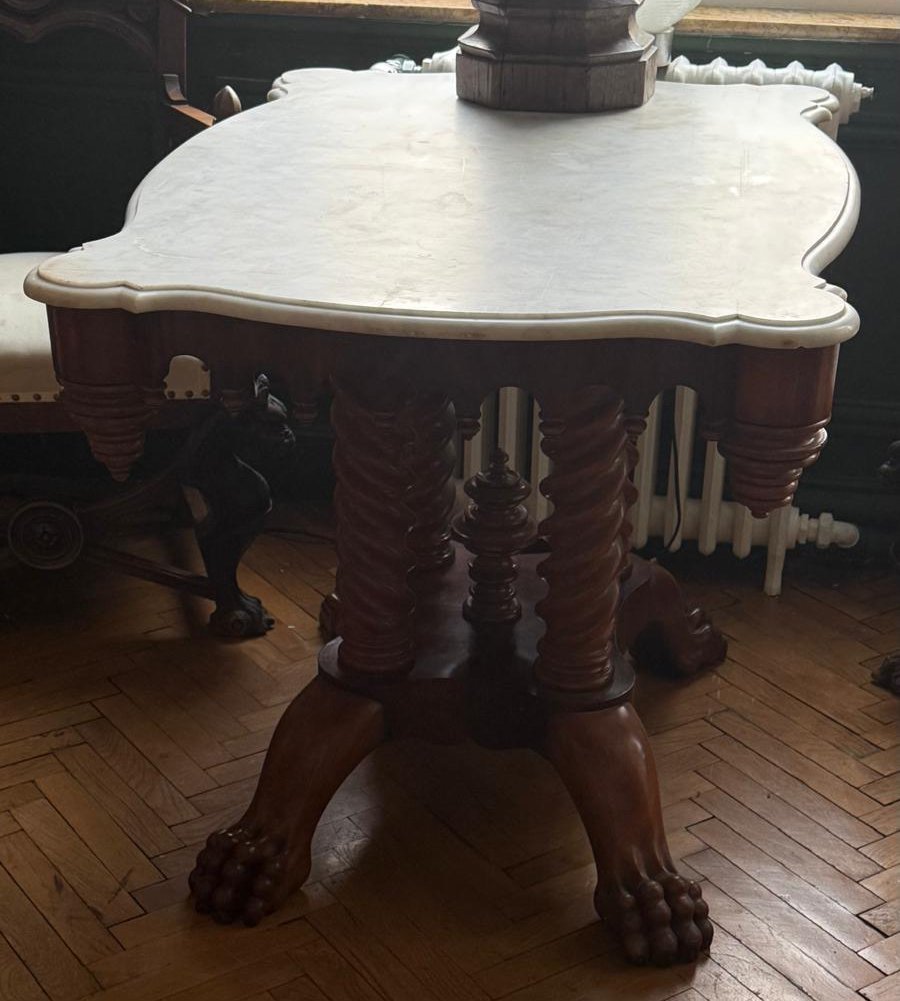 Pedestal Table, Napoleon III Period, Mahogany And Marble Top -photo-2