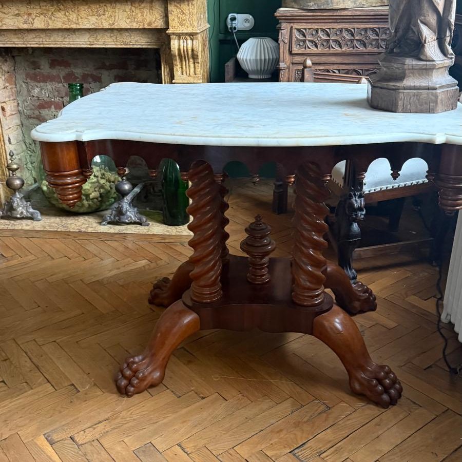 Pedestal Table, Napoleon III Period, Mahogany And Marble Top -photo-4