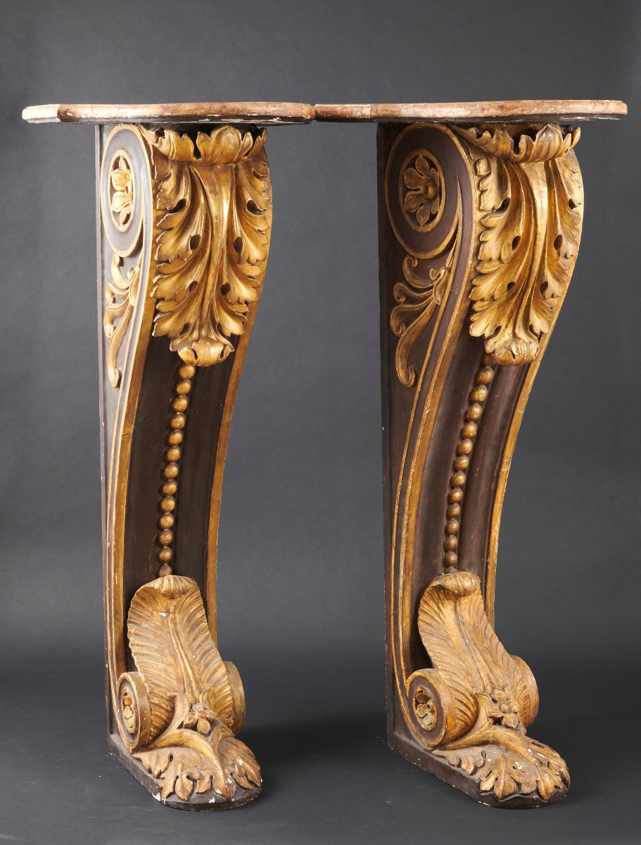Paire de belles colonnes décoratives en forme de consoles d'applique - XIXe siècle-photo-2