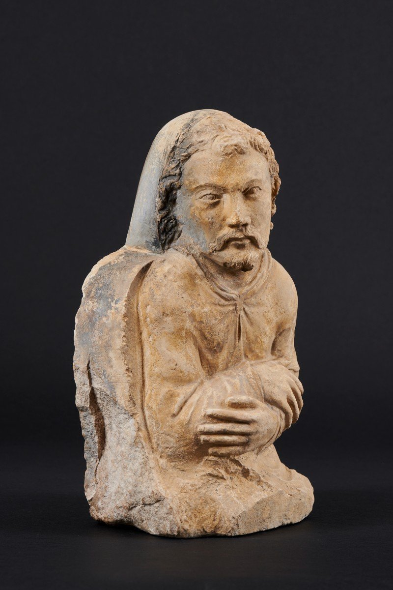 Buste d'Homme En Pierre Calcaire De La Renaissance Française-photo-2