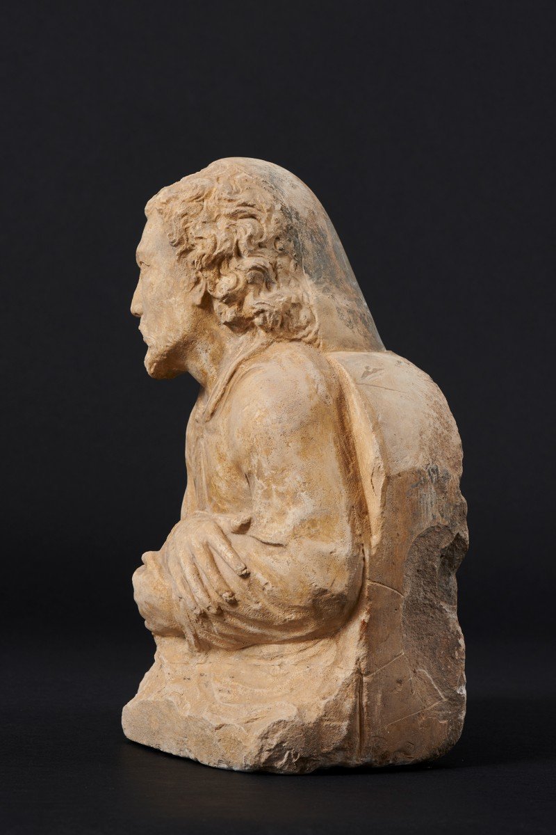 Buste d'Homme En Pierre Calcaire De La Renaissance Française-photo-3