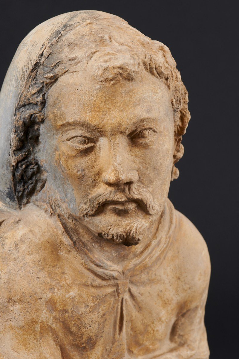 Buste d'Homme En Pierre Calcaire De La Renaissance Française-photo-3