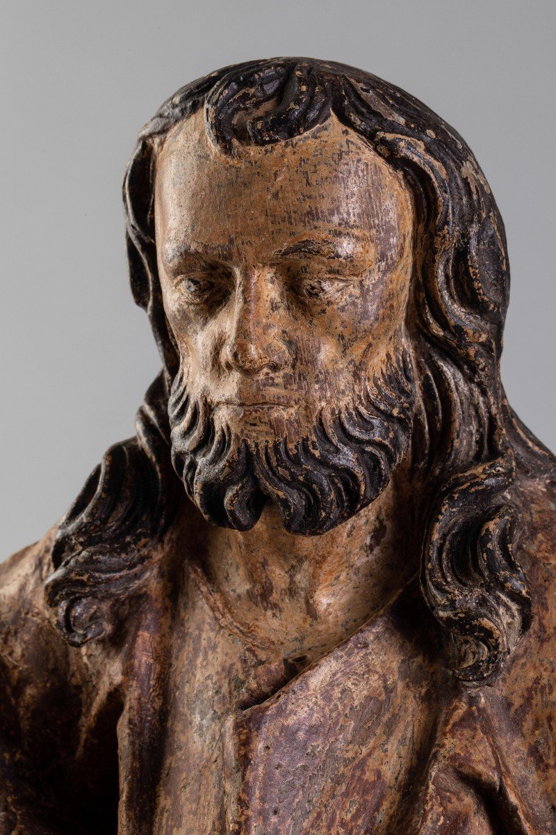 Polychrome Walnut Apostle - Flanders, 15th Century-photo-2