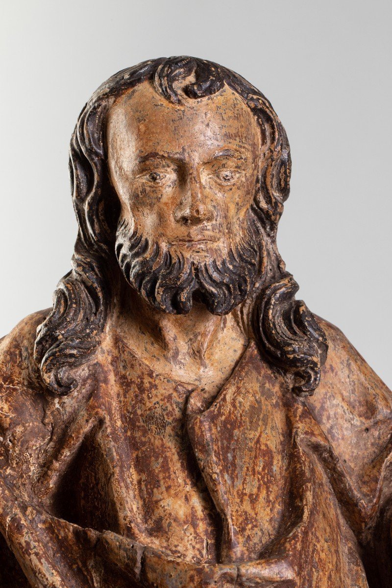 Polychrome Walnut Apostle - Flanders, 15th Century-photo-3