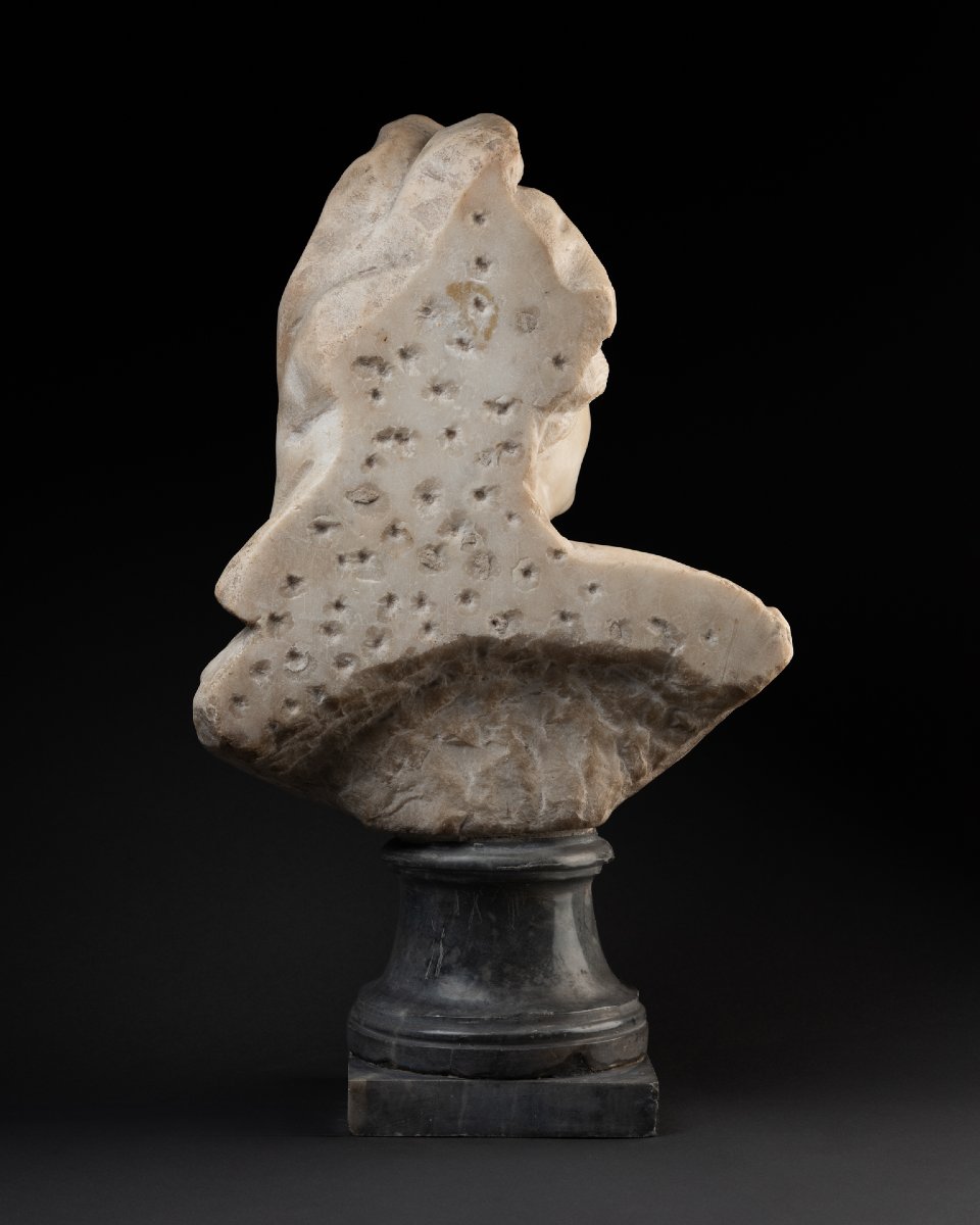 Bust Of A Young Woman, White Marble, Venice - Late 17th Century-photo-2