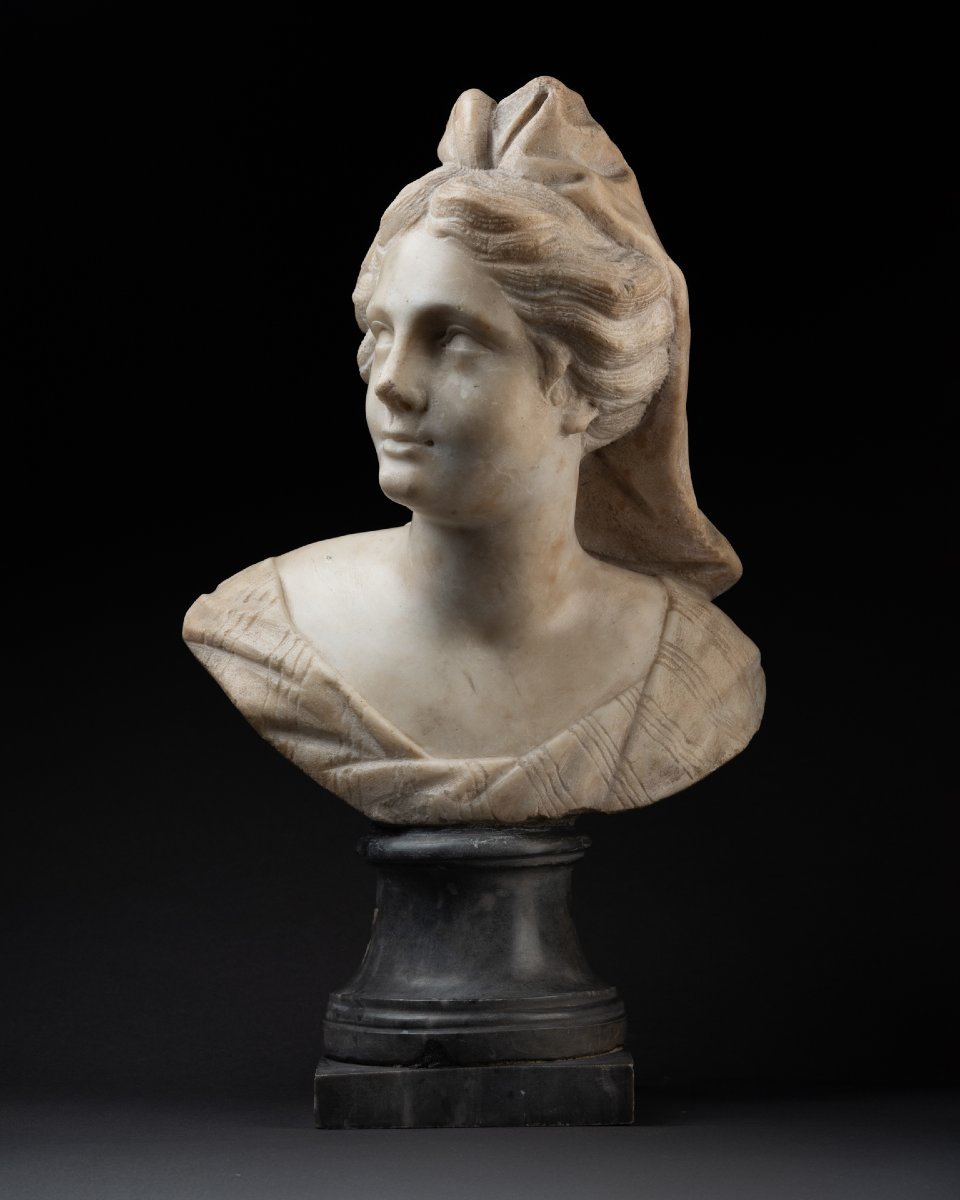 Bust Of A Young Woman, White Marble, Venice - Late 17th Century