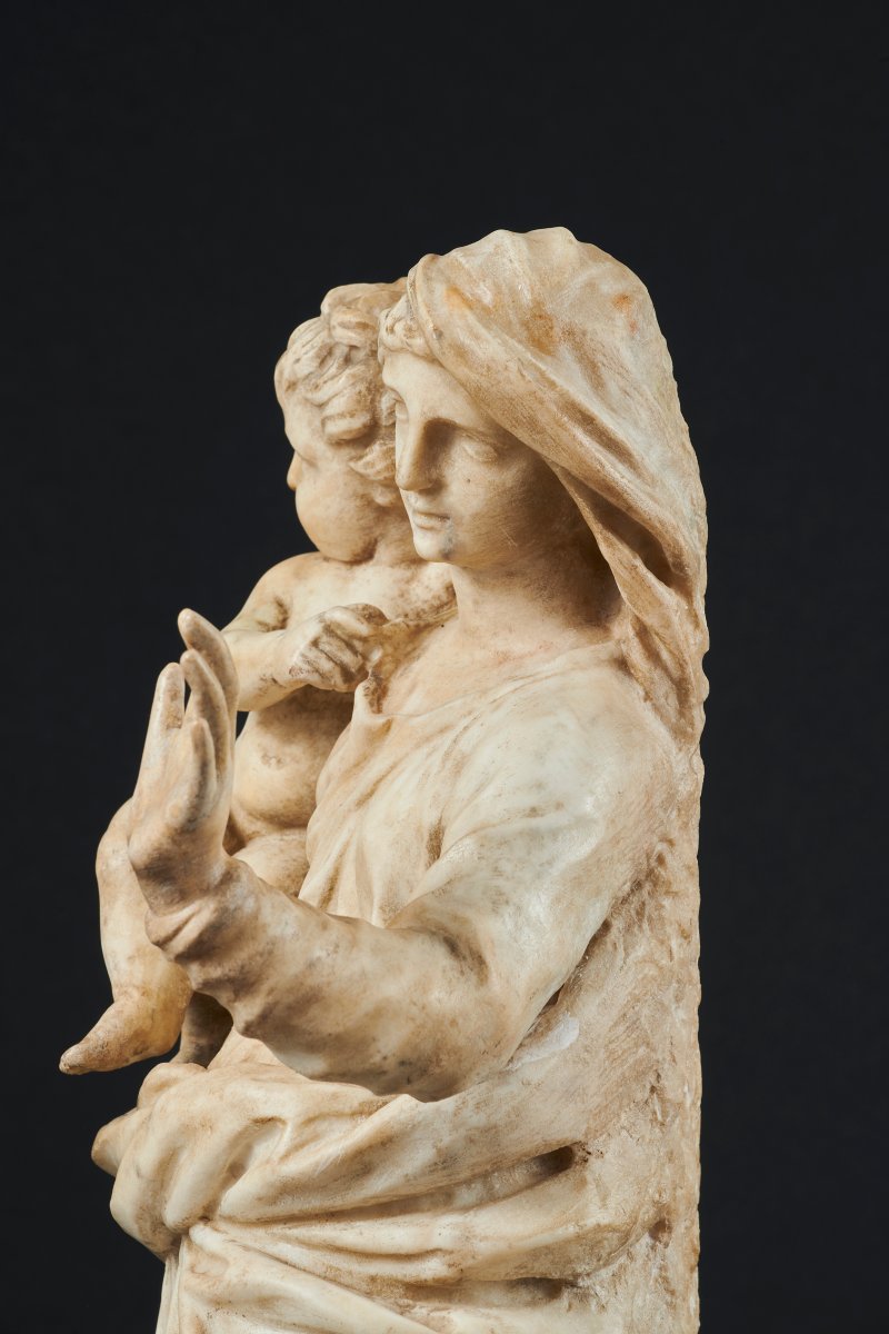 Vierge à l'enfant, Marbre, Italie centrale - XVIIe siècle-photo-3
