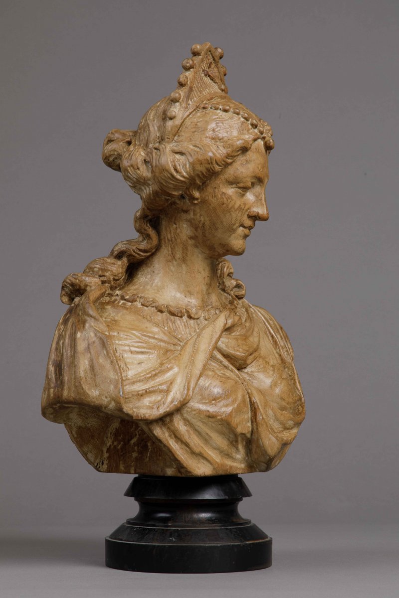Bust Of Woman In Walnut - Antwerp C. 1660-1690, Circle Of Quellin The Younger-photo-2