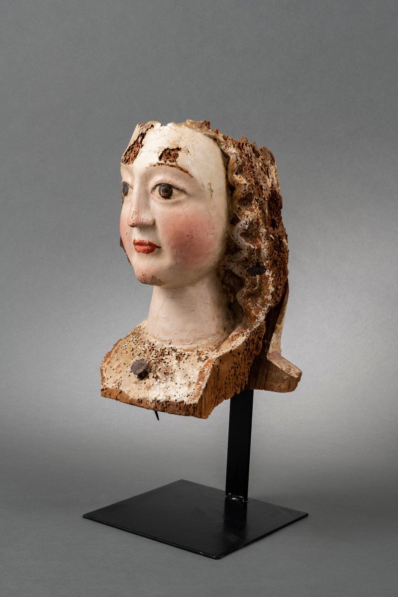Gothic Female Head - Rhine, Second Half Of The 13th Century-photo-3