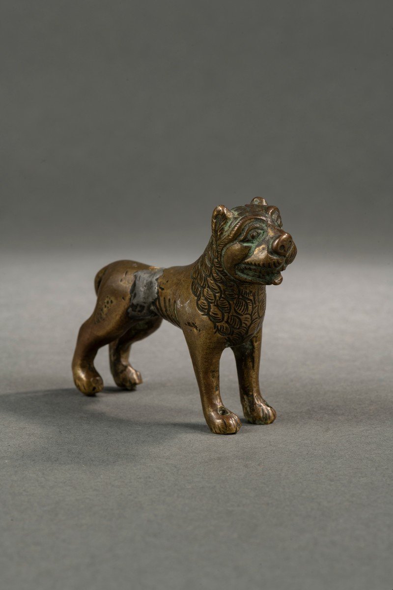 Mosan Lion In Golden Brass, XIVth Century