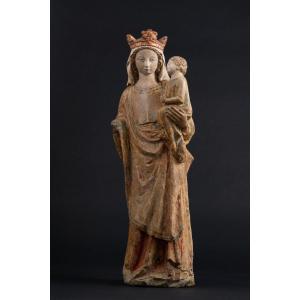 Vierge à l'Enfant, Pierre Calcaire Polychrome, Bassin Parisien, XIVe Siècle