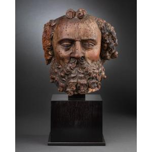 Tête de saint Pierre - Bois polychrome, Rhin Supérieur, début du XVIe siècle