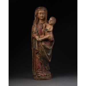 Vierge en Bois Polychromé, probablement Bourgogne – Milieu du XVe
