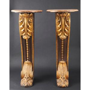 Pair Of Beautiful Decorative Columns In The Form Of Wall Brackets - 19th Century