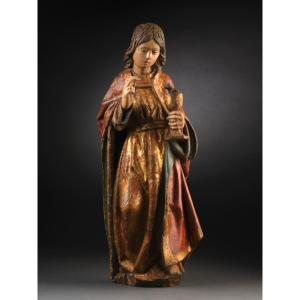 Walnut Saint John, Original Polychromy, Spain - Early 16th Century