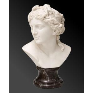 Bust Of A Young Woman, Carrara Marble, Italy—first Half Of The 19th Century