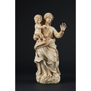 Madonna And Child, Marble, Central Italy - 17th Century