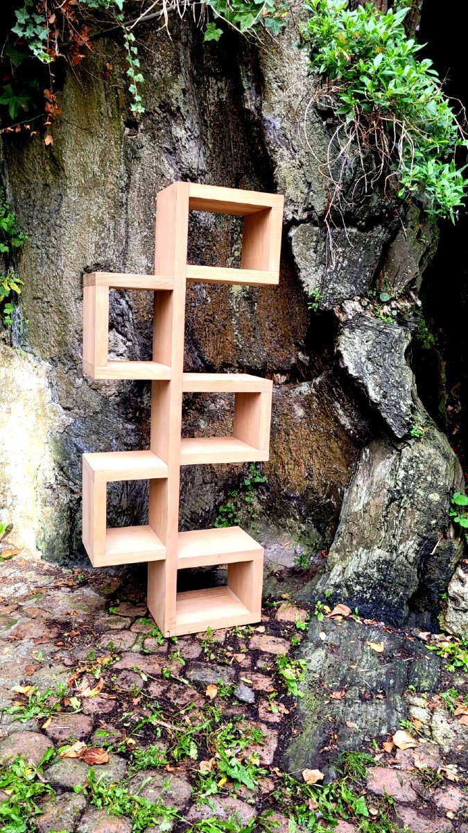 Bibliothèque à casiers Contemporaine En Plaquage De Châtaignier -photo-2