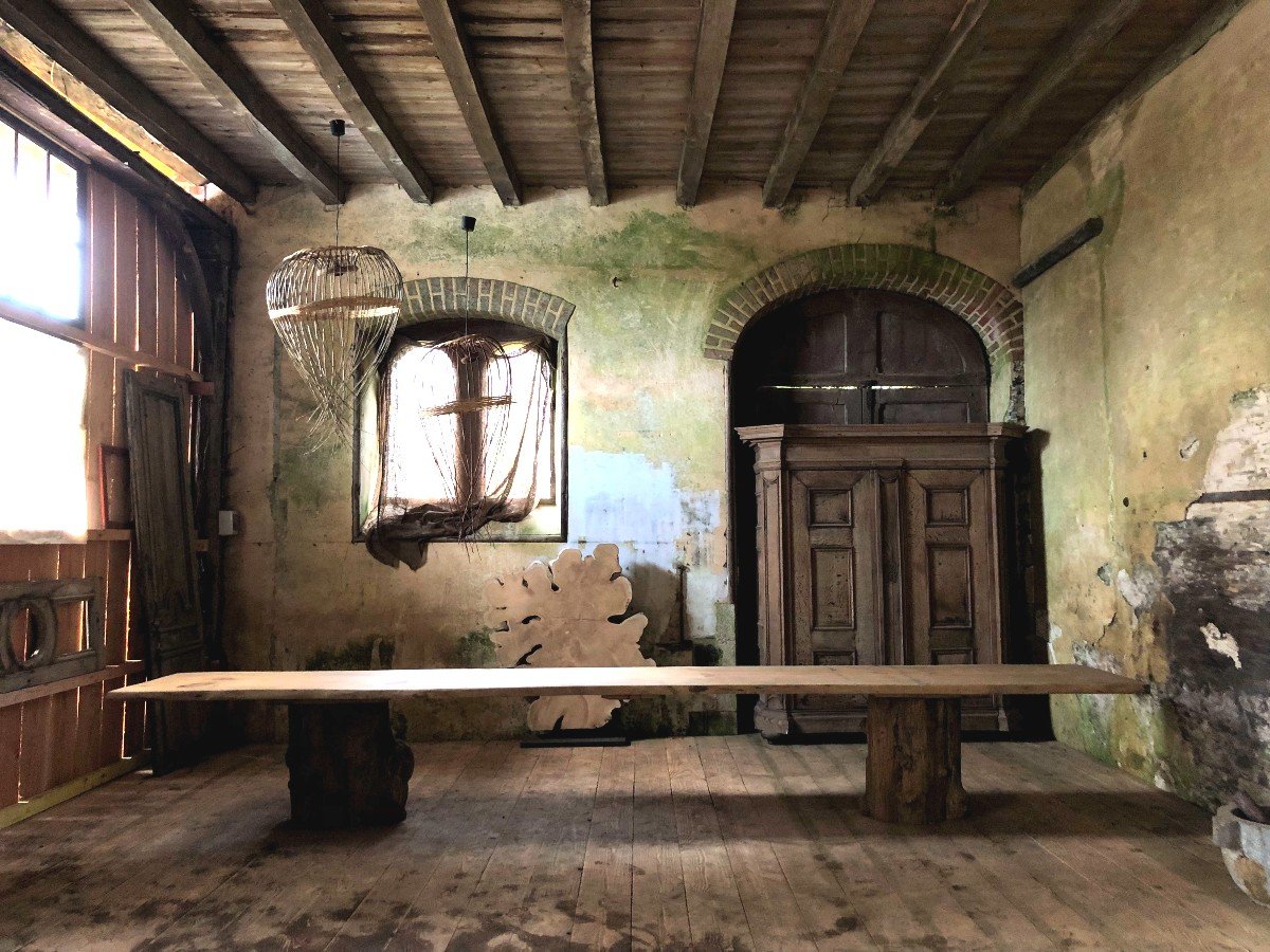 Table Monumentale En Bois, Résineux Et Acacia  _ 20 ème