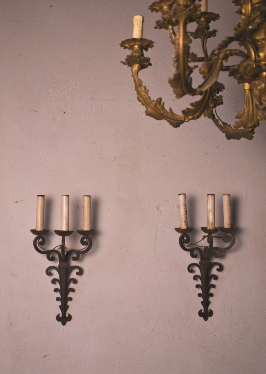 Pair Of 1940s Iron Wall Sconces