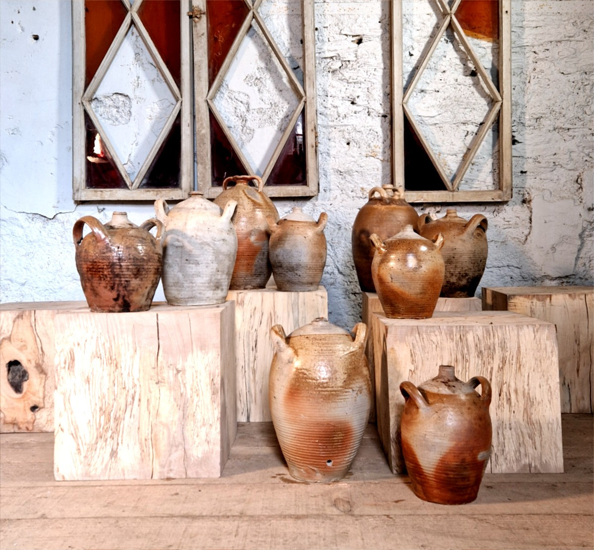 Lot Of 9 Borne Stoneware Jars