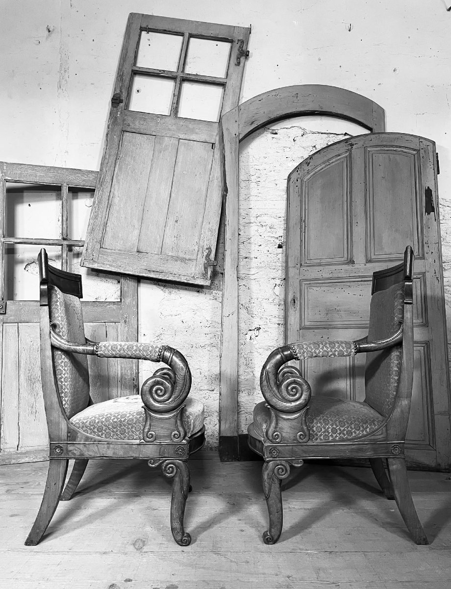 Paire de fauteuil en Frêne époque restauration-photo-3