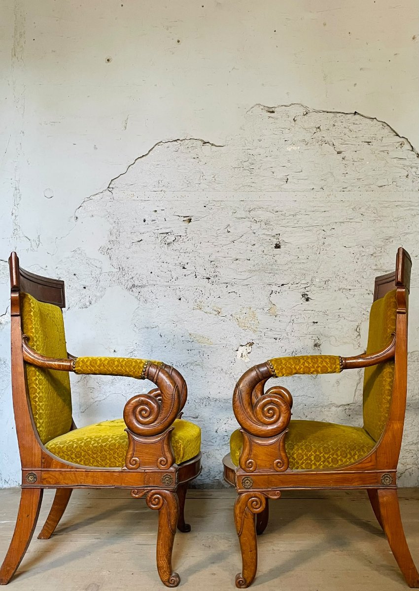 Paire de fauteuil en Frêne époque restauration-photo-4