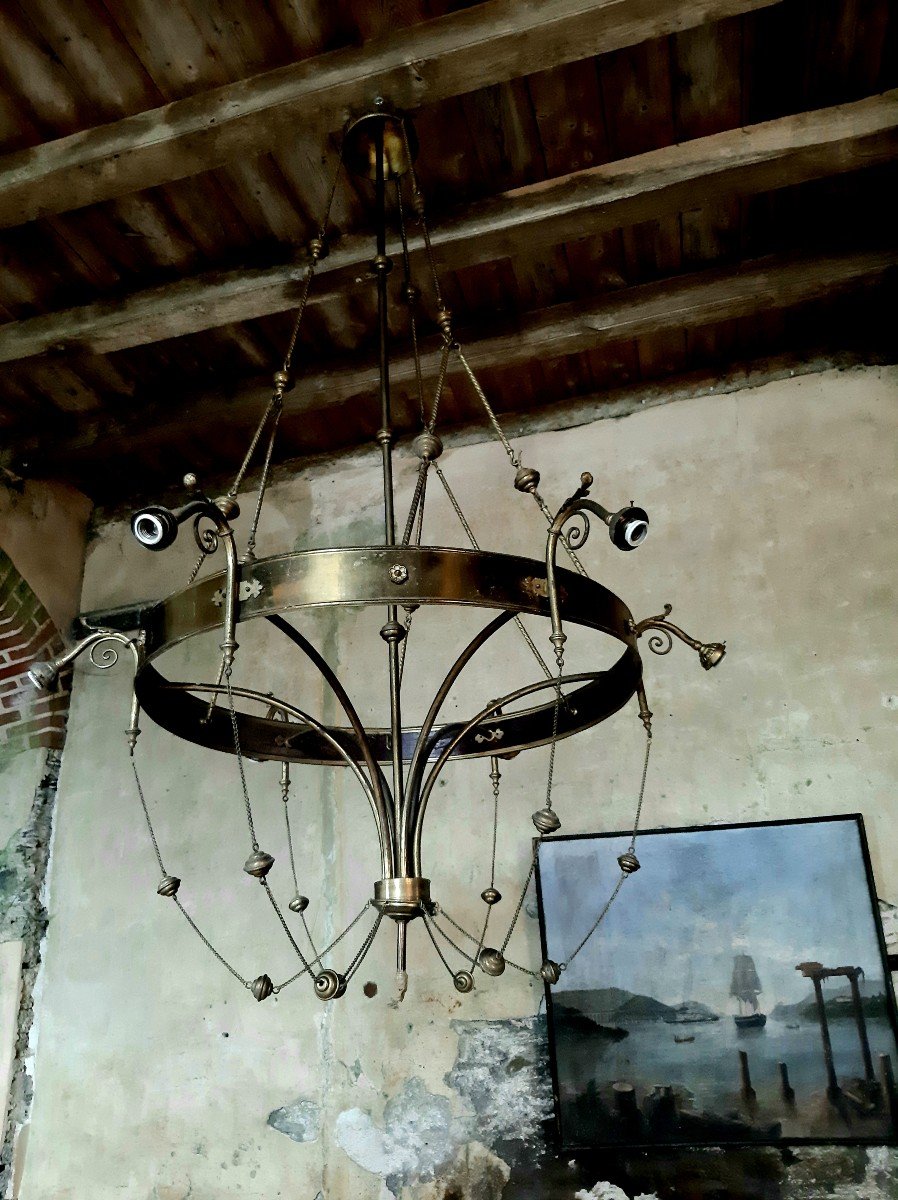 Pair Of Monumental Chandeliers, In Brass, Late XIX Eme-photo-2