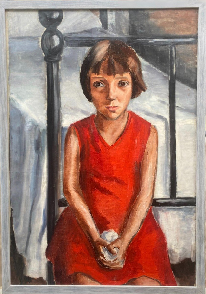 La Robe Rouge: jeune fille par Femme Peintre Alice Kohn époque Art Deco Circa 1935 -photo-2