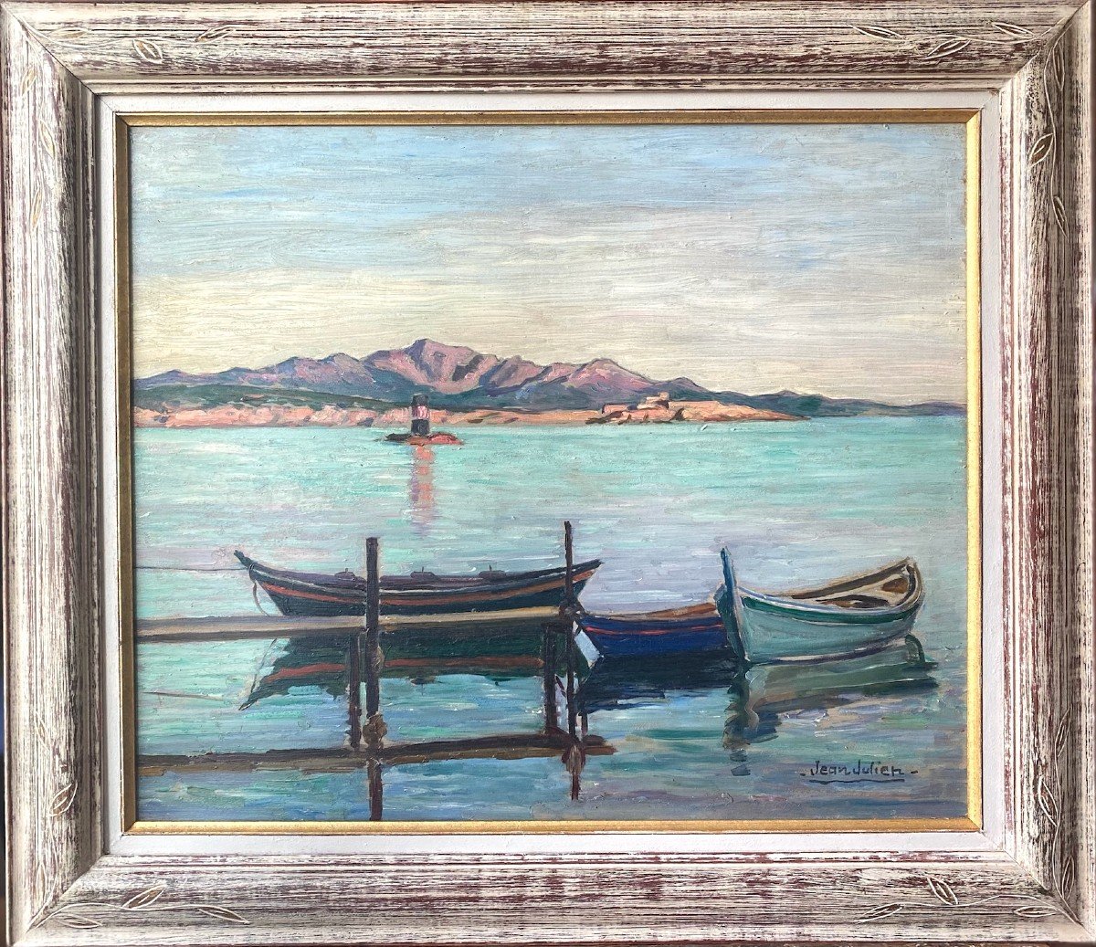 Jean Julien Peintre Marseillais: Ponton De Pêche, Ca 1925 Le Midi, La Côte d'Azur-photo-4