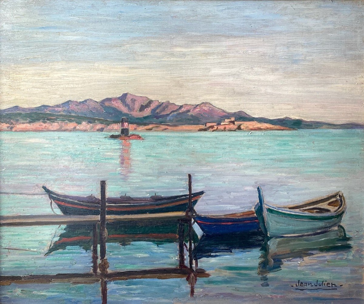 Jean Julien Peintre Marseillais: Ponton De Pêche, Ca 1925 Le Midi, La Côte d'Azur-photo-2