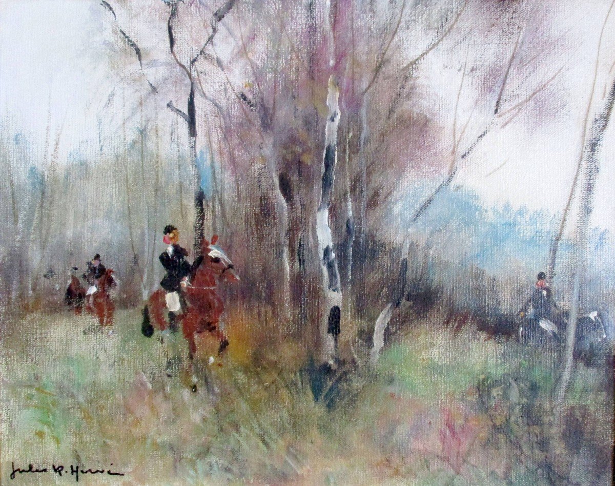 Riders In The Woods, Country Pursuits, Impressionist Oil On Canvas