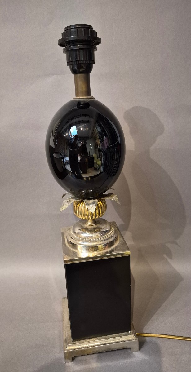 Lampe œuf d'autruche couleur noire des années 1960-photo-3