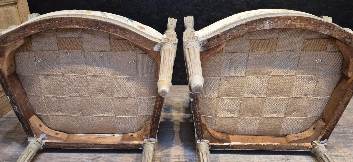 Paire de fauteuils à la reine d'époque Louis XVI -photo-8