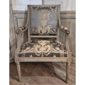 Fauteuil d'époque Louis XVI estampillé de Mariette reçu maître en1770