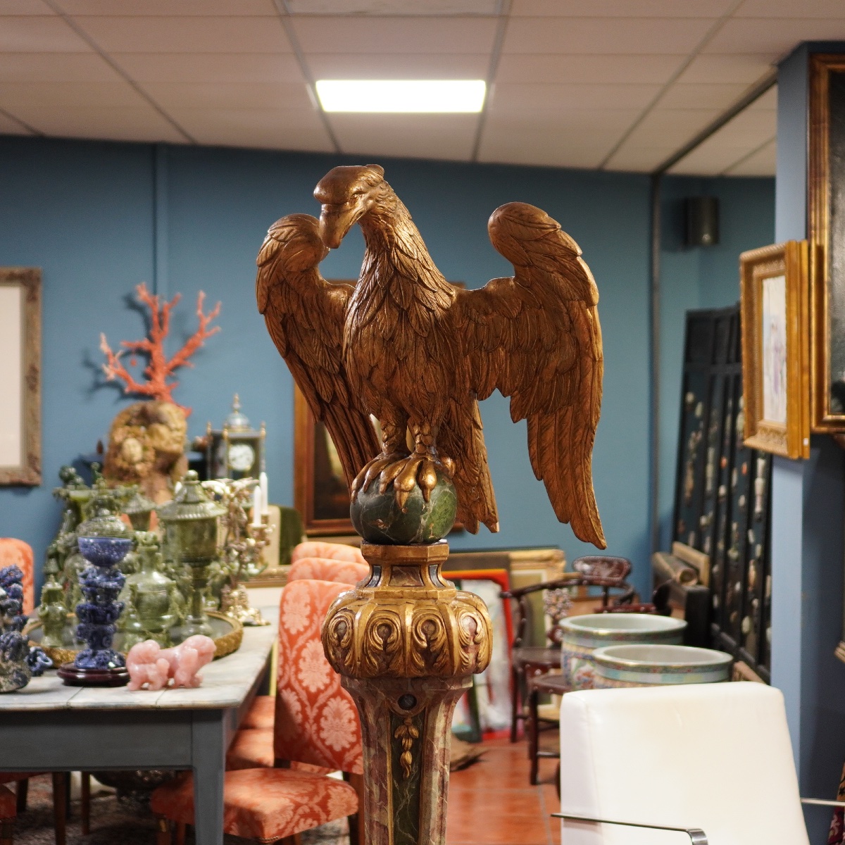 Eagle-shaped Church Lectern — Spain, Baroque Period, 18th Century  Carved  And Polychrome Wood -photo-2