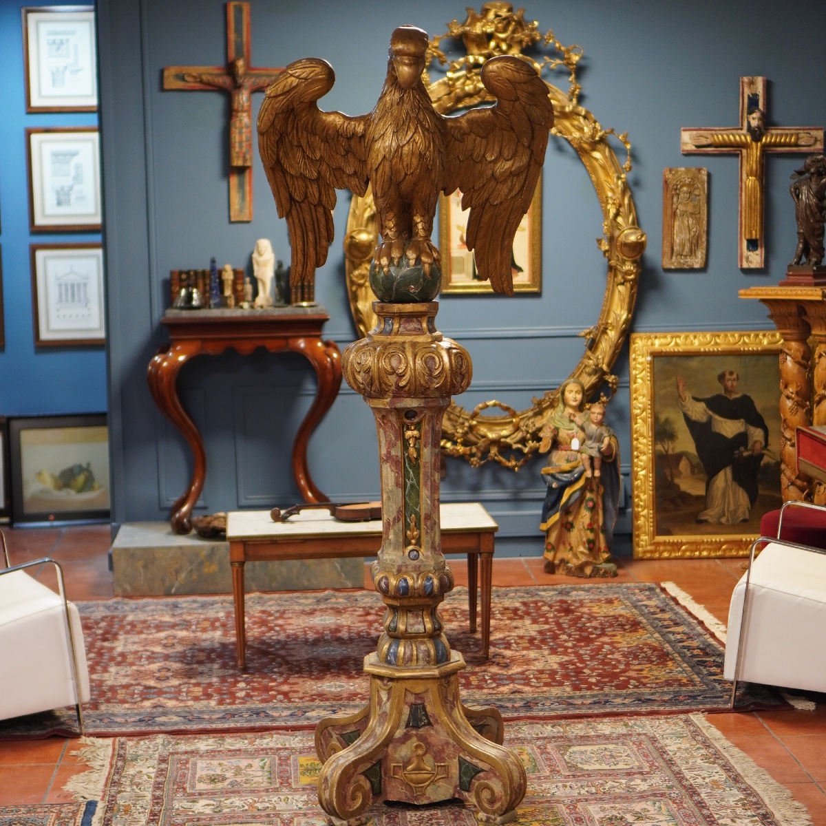 Eagle-shaped Church Lectern — Spain, Baroque Period, 18th Century  Carved  And Polychrome Wood -photo-8