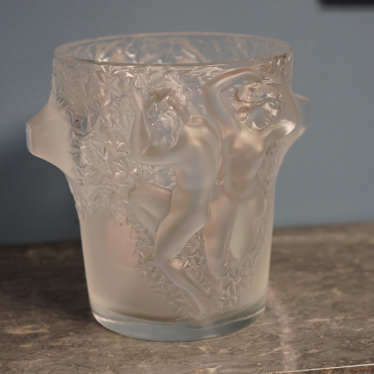 "ganymède" Champagne Vase In Satin-finish Crystal—signed Lalique France—
