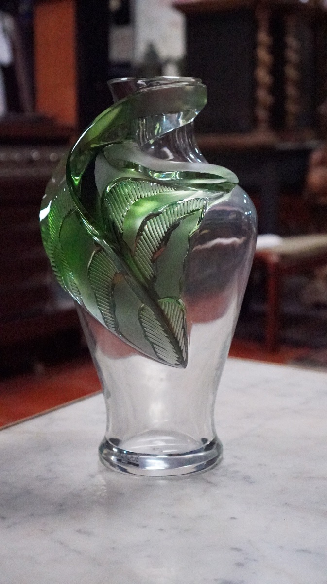 Lalique – vase « Tanega » en cristal clair et vert – Marie-Claude Lalique, années 1980-photo-2