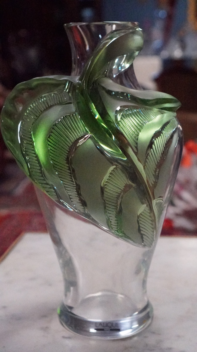 Lalique – vase « Tanega » en cristal clair et vert – Marie-Claude Lalique, années 1980-photo-6