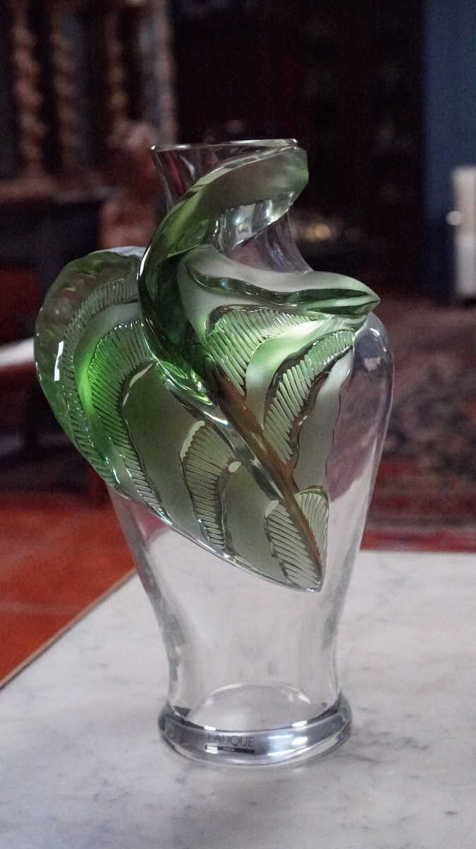 Lalique – vase « Tanega » en cristal clair et vert – Marie-Claude Lalique, années 1980