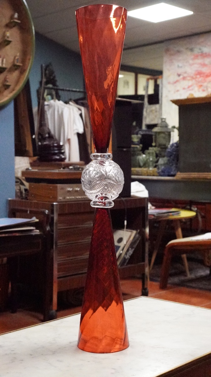 Bořek šípek For Driade – “perigot” Vase In Red And Clear Blown Glass – 1990s-photo-7