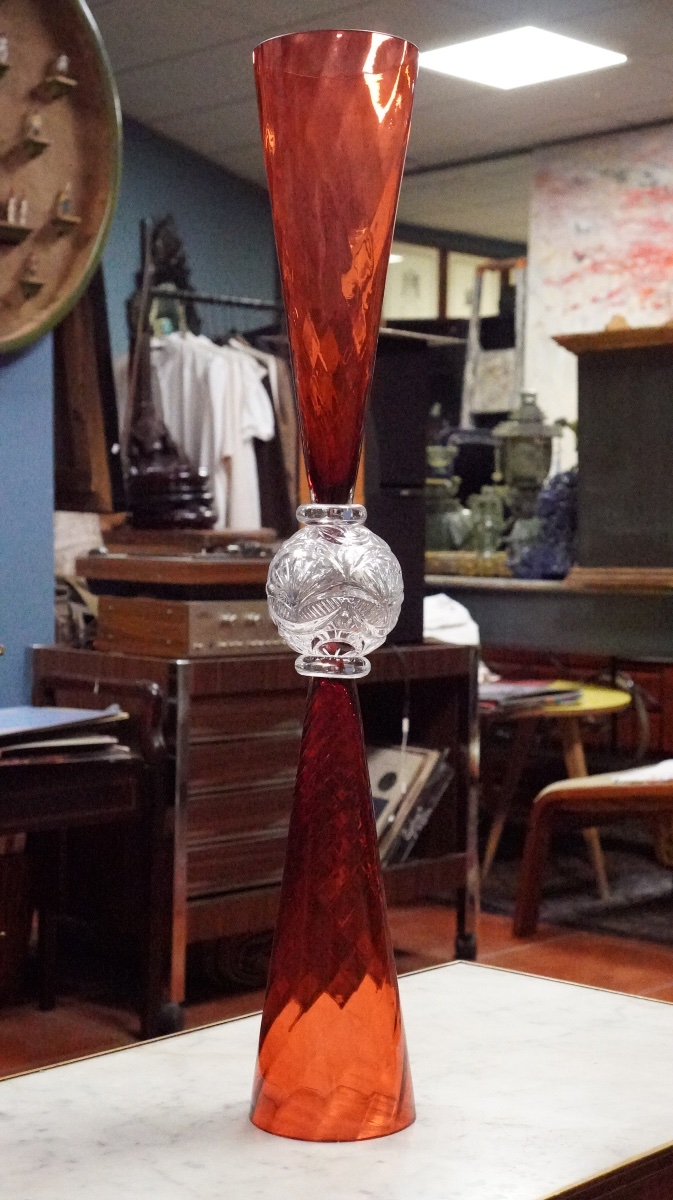 Bořek šípek For Driade – “perigot” Vase In Red And Clear Blown Glass – 1990s